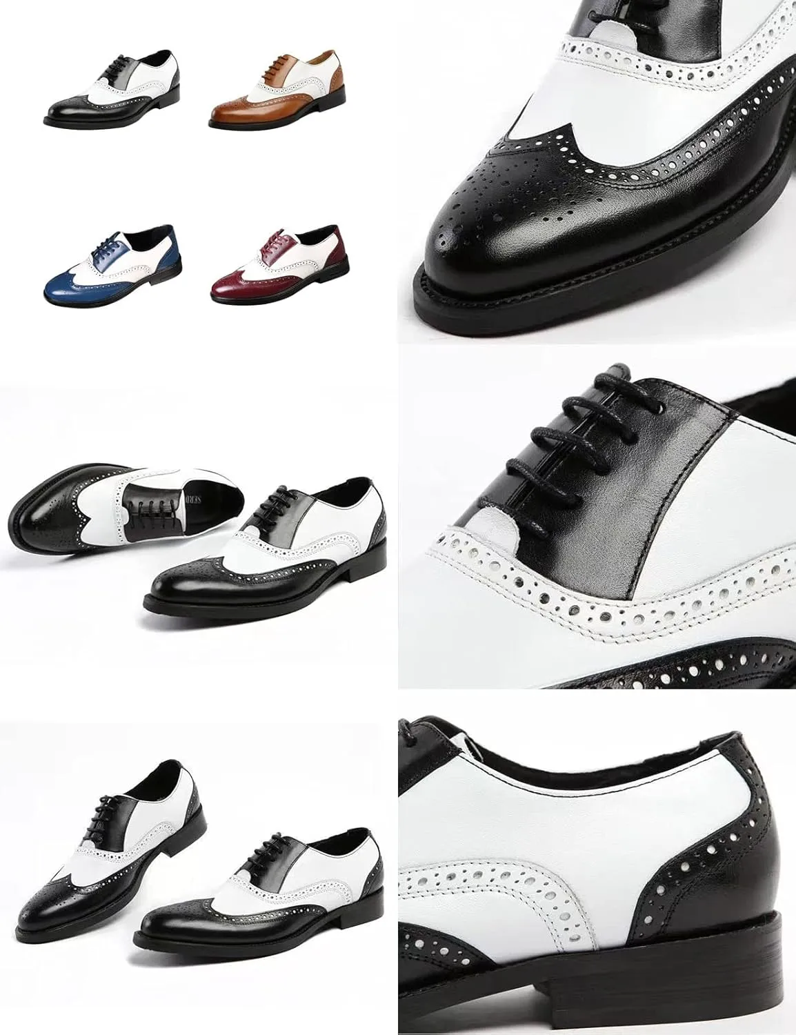 Men's Colorblock Derby Dress Leather Shoes,Fashion Carving Floral Wingtip Block Lace-up Formal Business Casual Shoes
