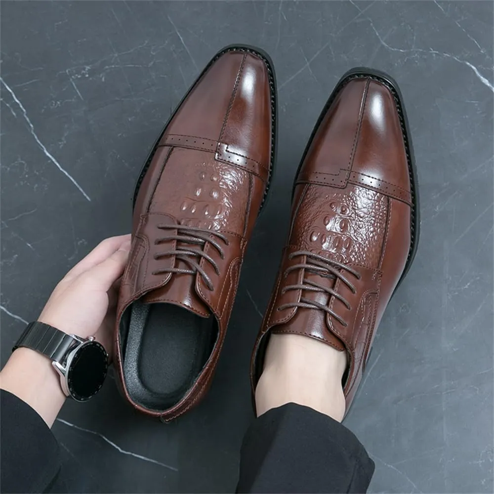 Men's Crocodile Pattern Dress Oxford Shoes Classic Cap Toe Derby Shoes Fashion Business Formal Shoes