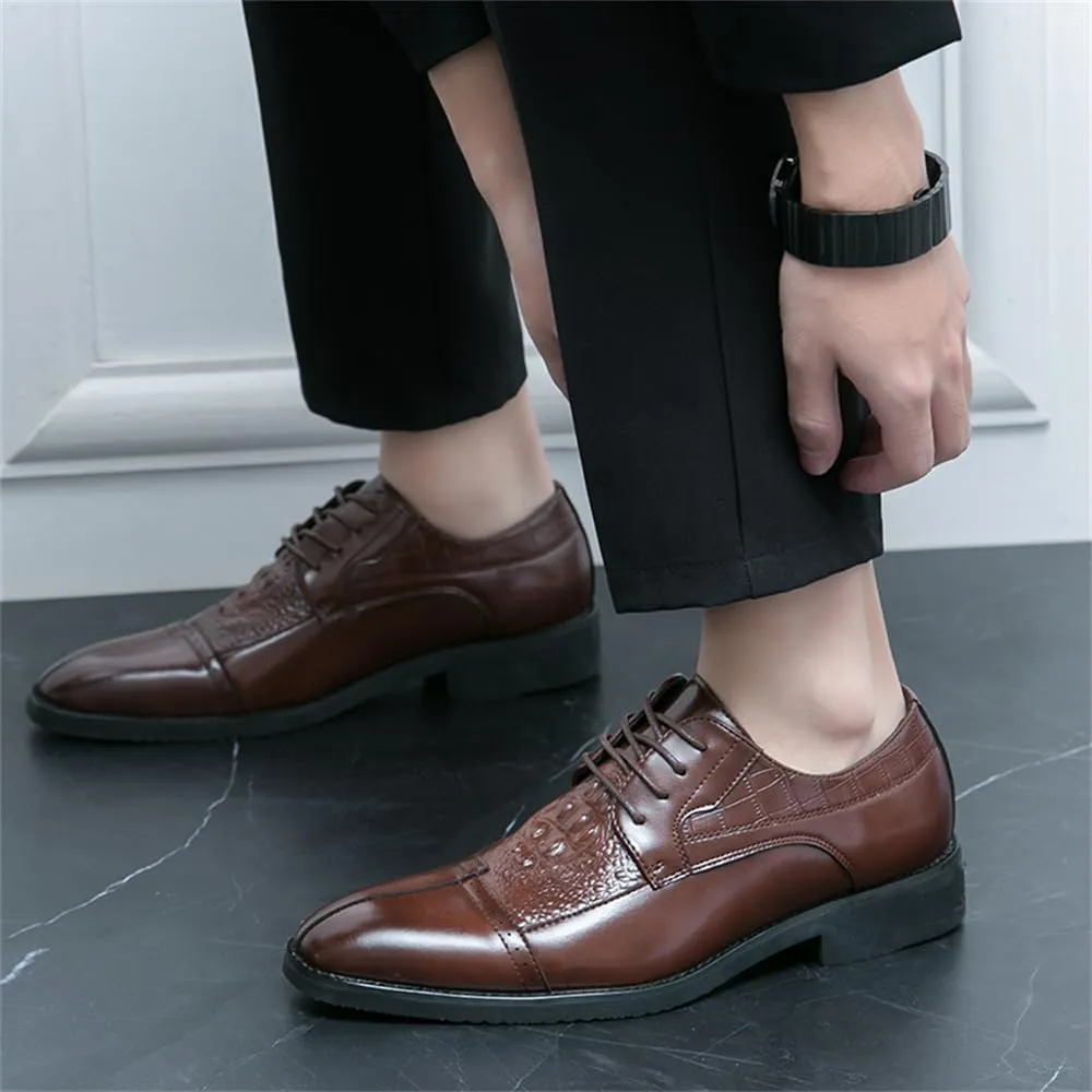Men's Crocodile Pattern Dress Oxford Shoes Classic Cap Toe Derby Shoes Fashion Business Formal Shoes