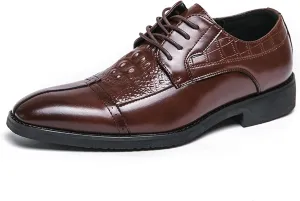 Men's Crocodile Pattern Dress Oxford Shoes Classic Cap Toe Derby Shoes Fashion Business Formal Shoes