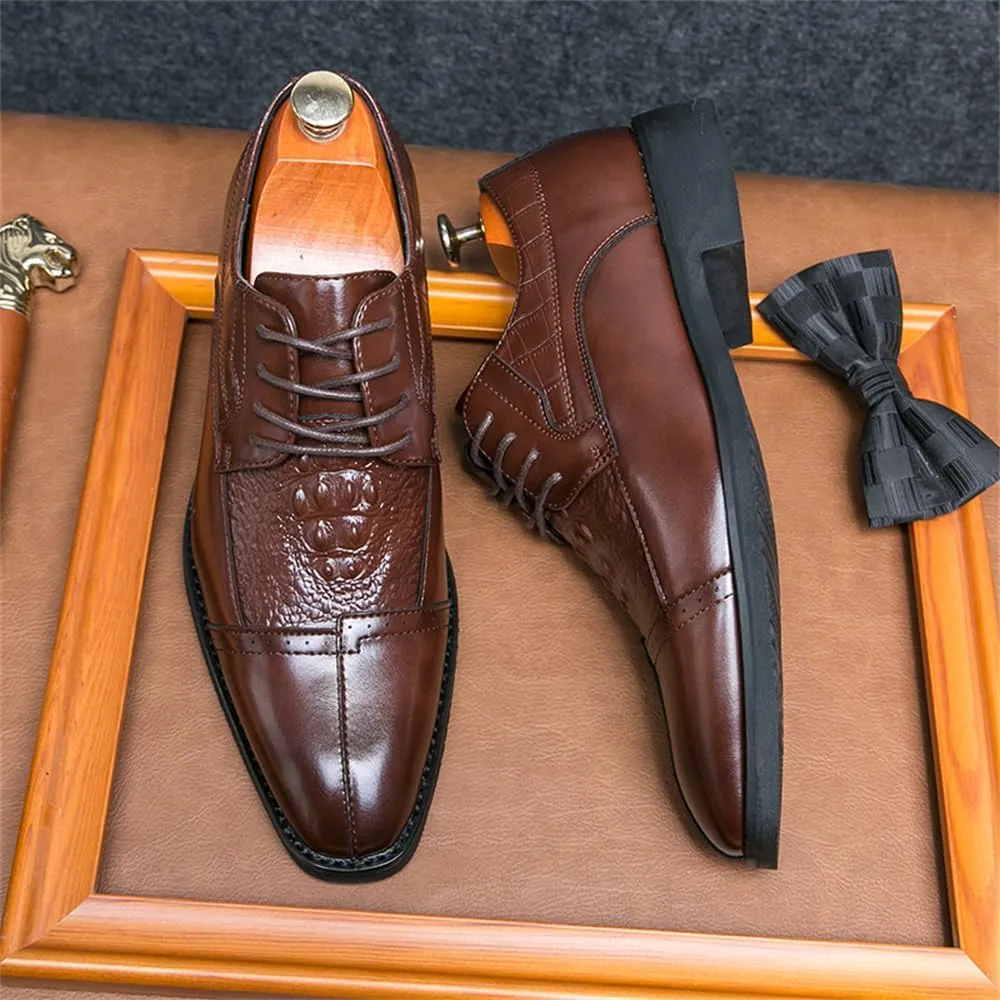 Men's Crocodile Pattern Dress Oxford Shoes Classic Cap Toe Derby Shoes Fashion Business Formal Shoes