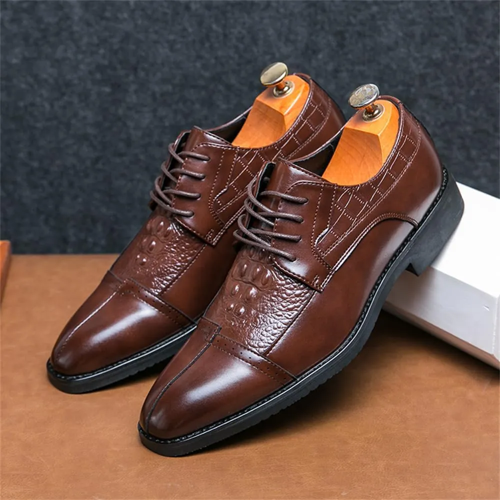 Men's Crocodile Pattern Dress Oxford Shoes Classic Cap Toe Derby Shoes Fashion Business Formal Shoes