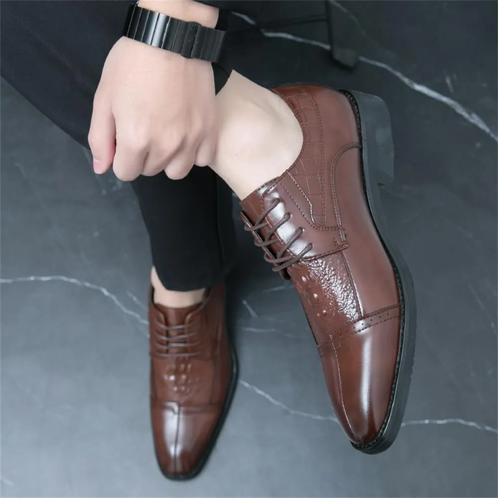 Men's Crocodile Pattern Dress Oxford Shoes Classic Cap Toe Derby Shoes Fashion Business Formal Shoes