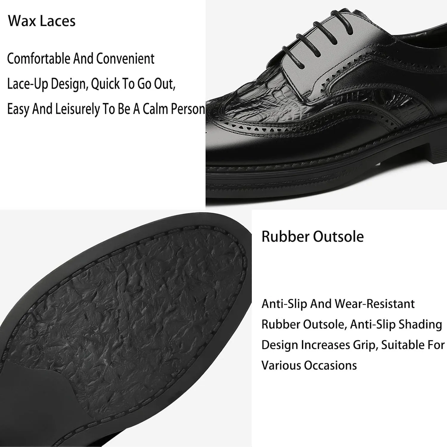 Men's Crocodile Texture Leather Hybrid Brogue Oxford,Winter Warm Fashion Lace-Up Wing Tip Wedding Business Derby Shoes