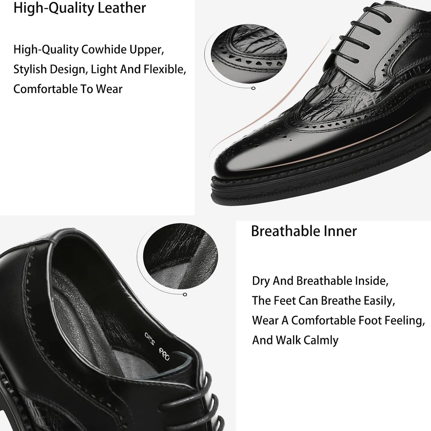 Men's Crocodile Texture Leather Hybrid Brogue Oxford,Winter Warm Fashion Lace-Up Wing Tip Wedding Business Derby Shoes