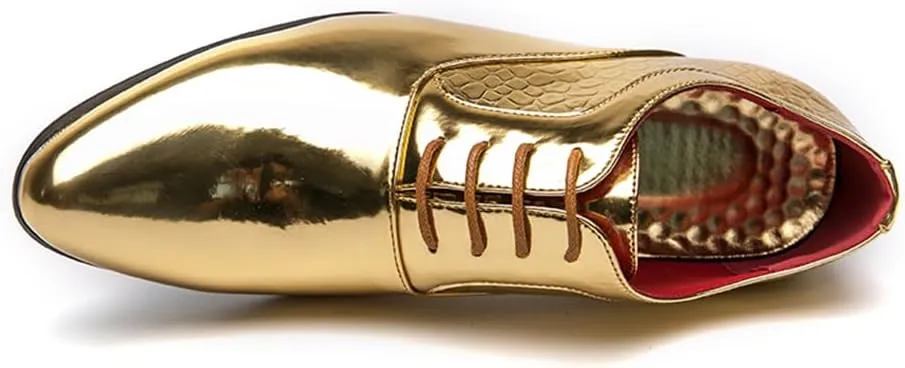 Men's Derby Oxfords Shoes Classic Lace-up Low Top Pointed Toe Embossed Block High Heel Business Wedding Dress Shoes