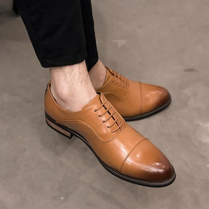 Men's Dress Cap Toe Leather Shoes Brogue Formal Wear Low Top Shoes Men's Business Derby Wingtip Lace Up Breathable Non-Slip Rubber Soft Sole Shoes