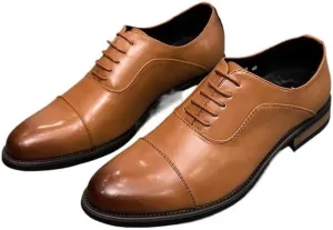 Men's Dress Cap Toe Leather Shoes Brogue Formal Wear Low Top Shoes Men's Business Derby Wingtip Lace Up Breathable Non-Slip Rubber Soft Sole Shoes