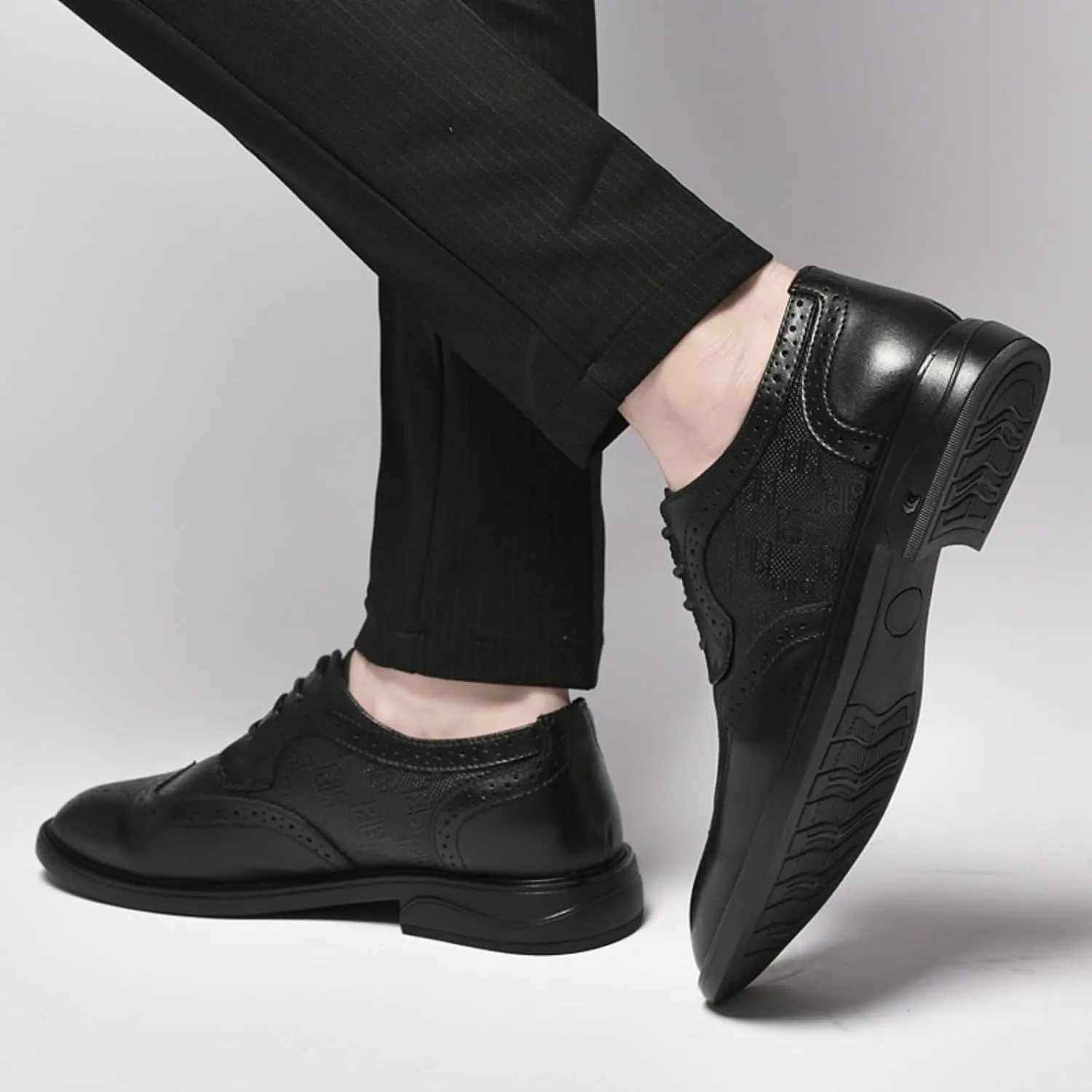 Men's Dress Cowhide Leather Oxford Shoes – Wingtip Brogue Derby Style for Formal Business, Weddings & Proms Parties Black Khaki Grey