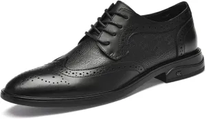 Men's Dress Cowhide Leather Oxford Shoes – Wingtip Brogue Derby Style for Formal Business, Weddings & Proms Parties Black Khaki Grey