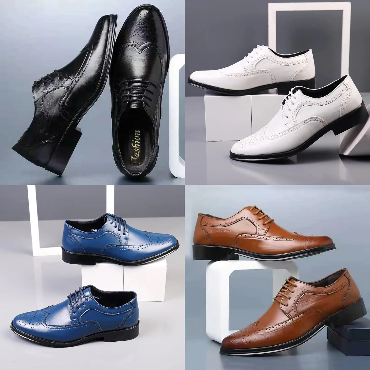 Men's Dress Oxfords Classic Lace Up Wing Tip Brogue Leather Shoes Business Formal Derby Shoes