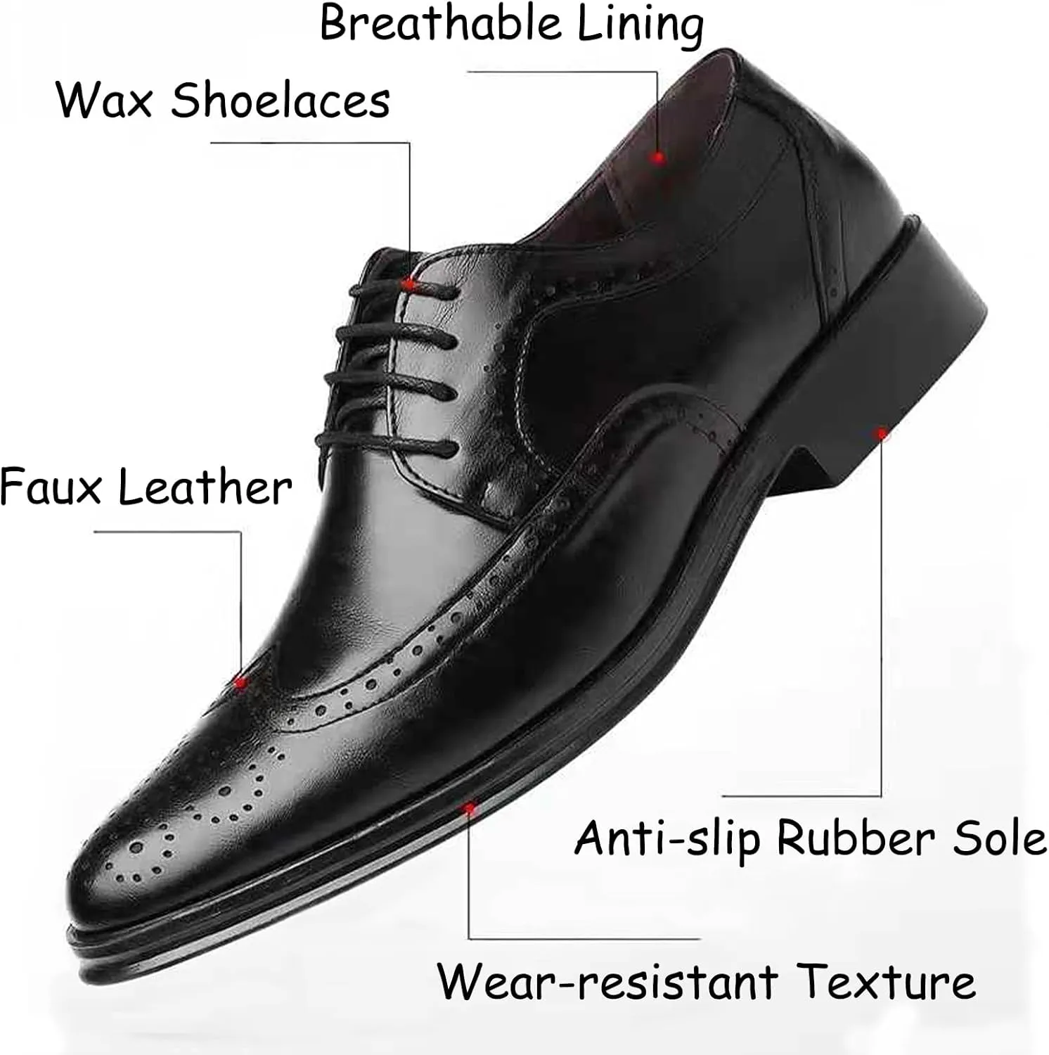 Men's Dress Oxfords Classic Lace Up Wing Tip Brogue Leather Shoes Business Formal Derby Shoes