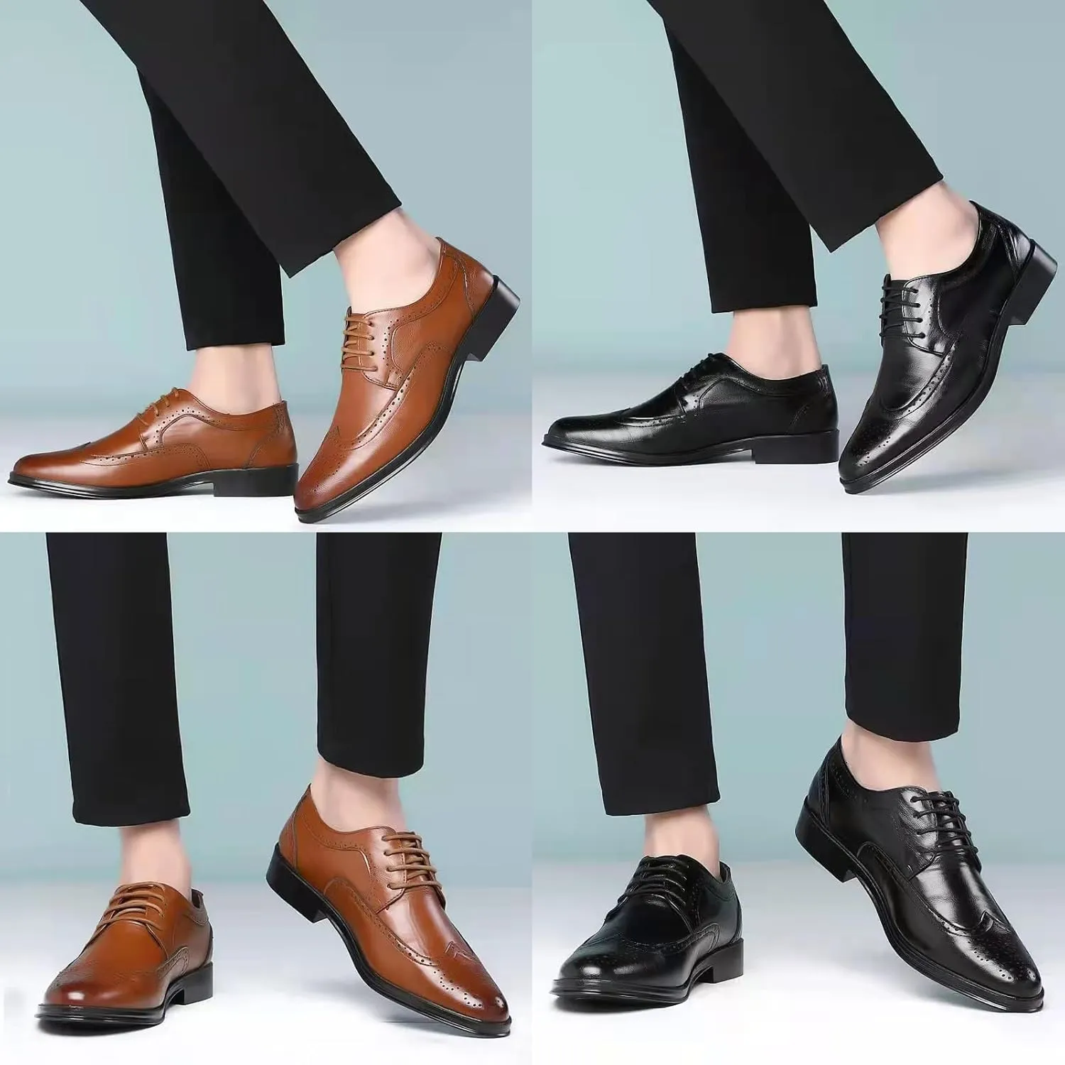 Men's Dress Oxfords Classic Lace Up Wing Tip Brogue Leather Shoes Business Formal Derby Shoes