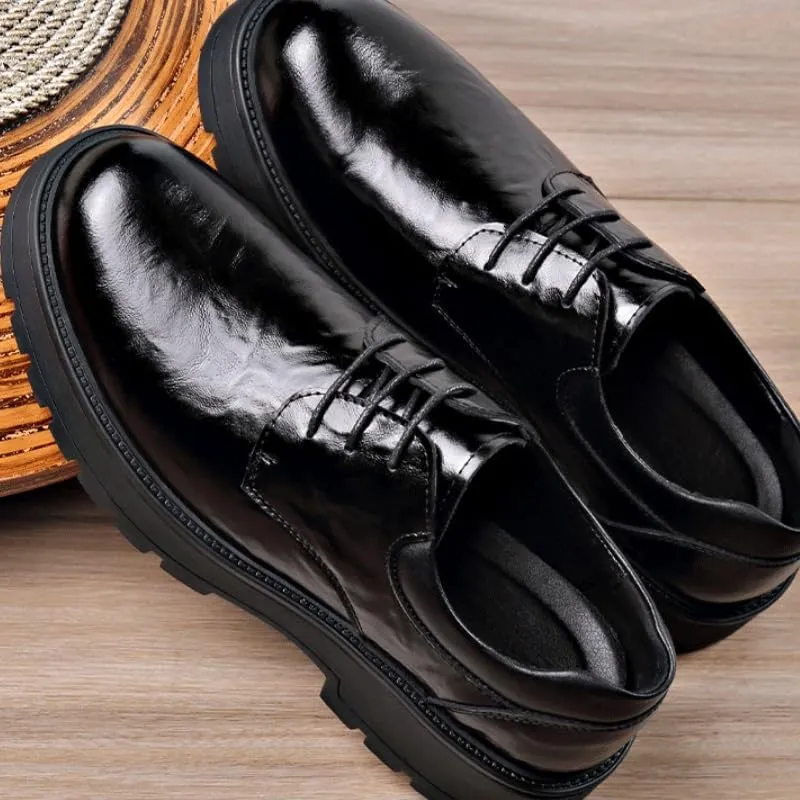 Men's Dress Shoes Bussiness Formal Oxfords Lace Up Soft Plain-Toe Adjustable Lacing Derby Shoes