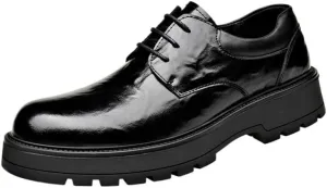 Men's Dress Shoes Bussiness Formal Oxfords Lace Up Soft Plain-Toe Adjustable Lacing Derby Shoes