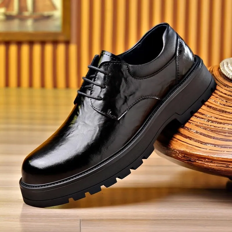 Men's Dress Shoes Bussiness Formal Oxfords Lace Up Soft Plain-Toe Adjustable Lacing Derby Shoes