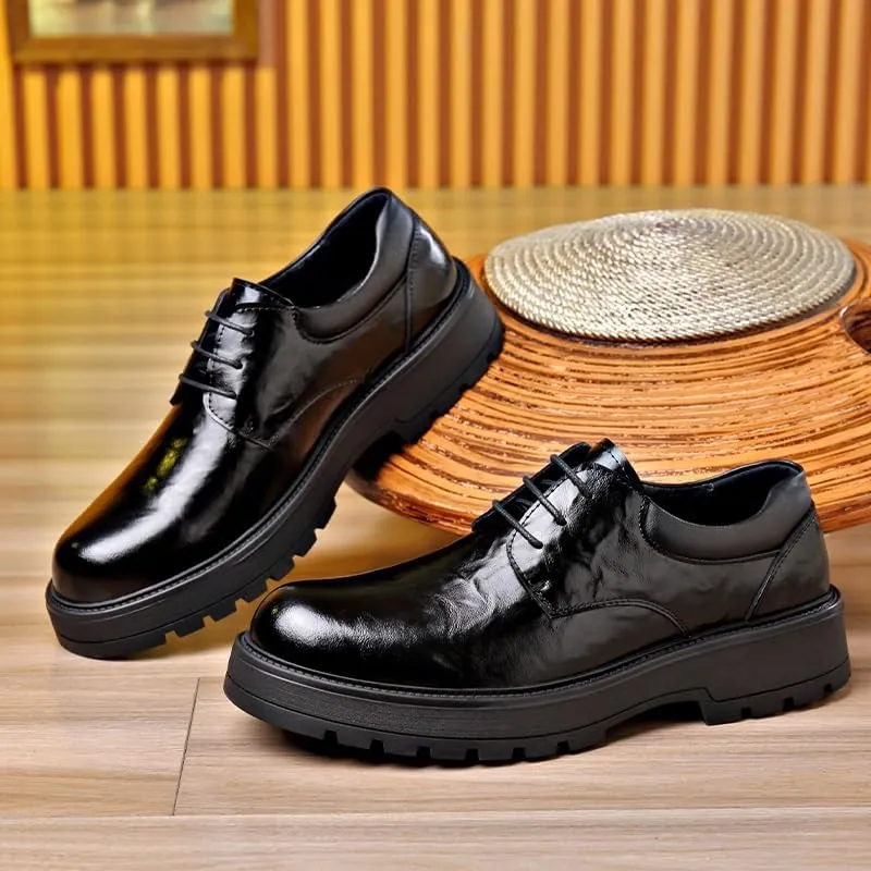 Men's Dress Shoes Bussiness Formal Oxfords Lace Up Soft Plain-Toe Adjustable Lacing Derby Shoes