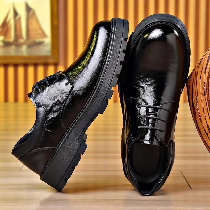 Men's Dress Shoes Bussiness Formal Oxfords Lace Up Soft Plain-Toe Adjustable Lacing Derby Shoes