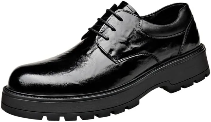 Men's Dress Shoes Bussiness Formal Oxfords Lace Up Soft Plain-Toe Adjustable Lacing Derby Shoes