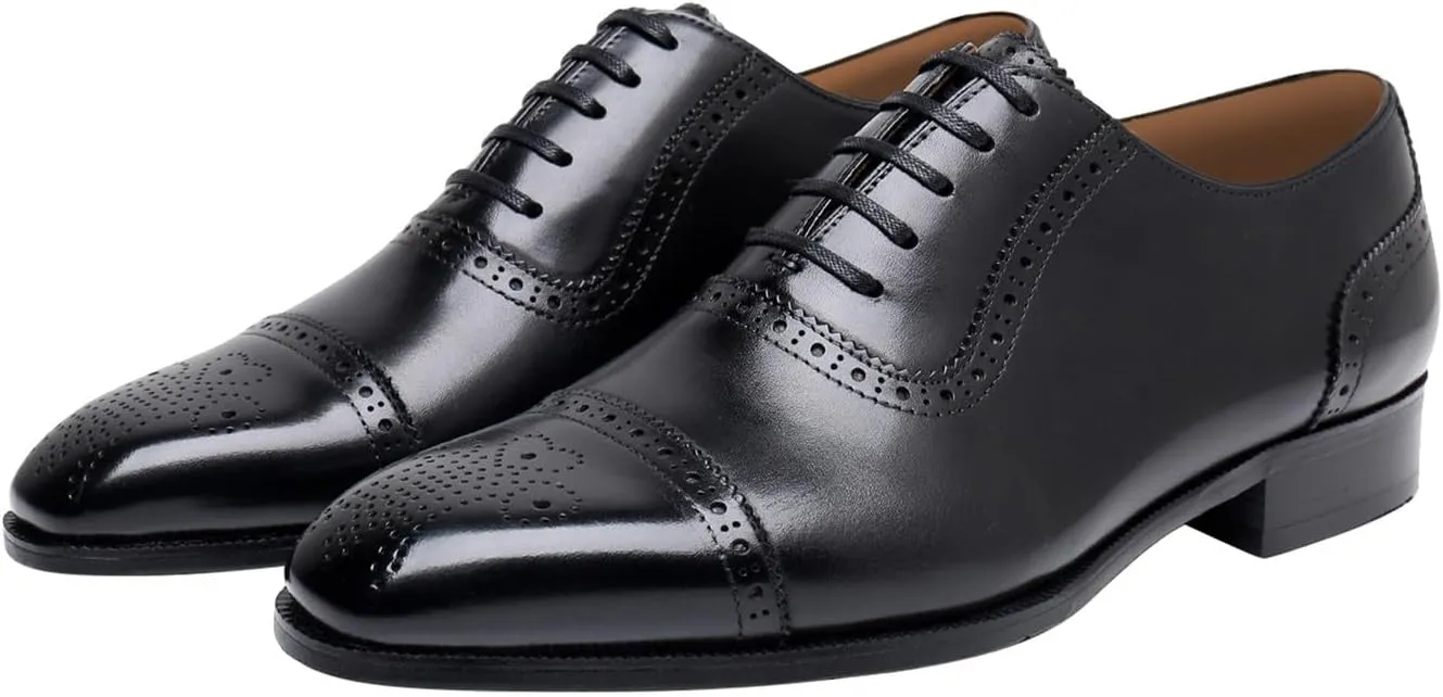 Mens Dress Shoes Formal Oxfords Genunie Leather Modern Cap Toe Brogues Oxford Fashion Prom Wedding Derby Business Casual Suit Shoes Tuxedo Shoes for Men