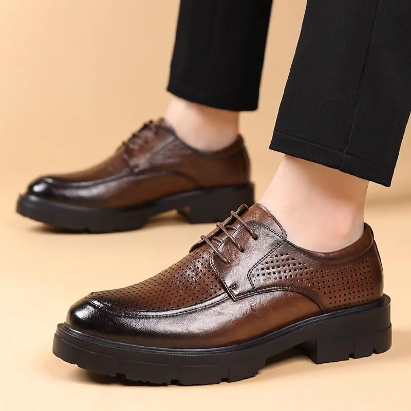 Men's Fashion Classic Pointed Toe Lace Up Low Top Dress Shoes Men' Leather Platform Formal Derby Shoes
