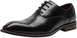 Men's Fashion Wingtip Brogue Shoes Men Leather Lace Up Oxford Shoes Comfortable Soft Derby Shoe for Men(Black,9)