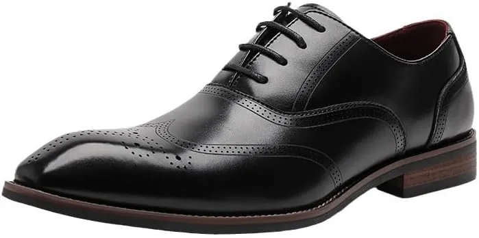 Men's Fashion Wingtip Brogue Shoes Men Leather Lace Up Oxford Shoes Comfortable Soft Derby Shoe for Men(Black,9)