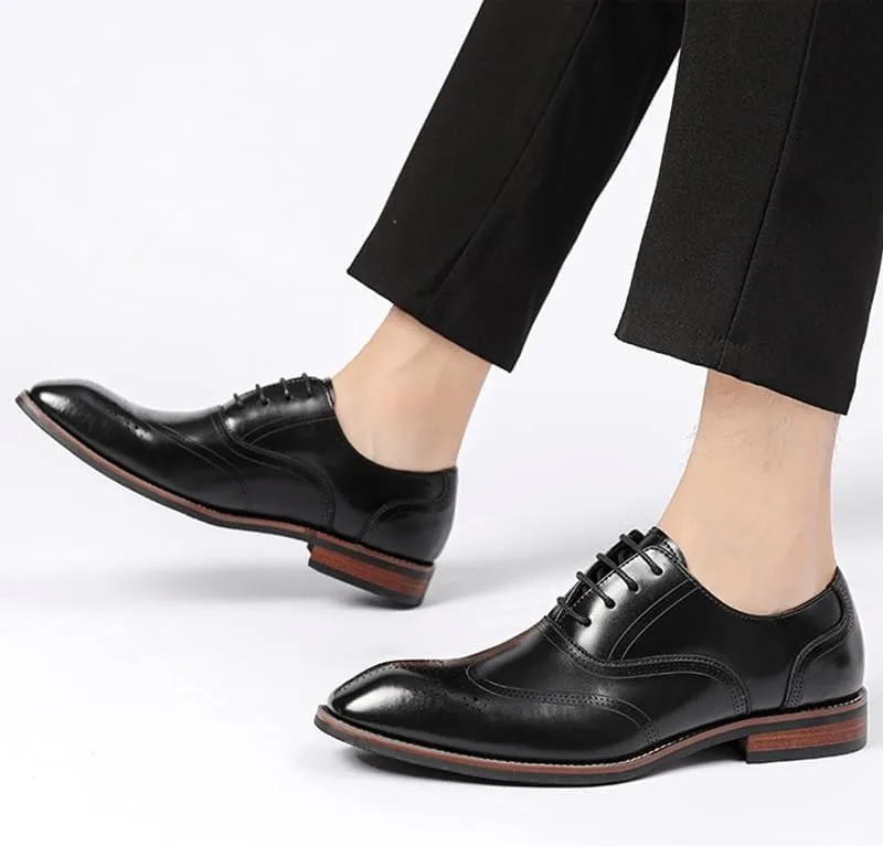 Men's Fashion Wingtip Brogue Shoes Men Leather Lace Up Oxford Shoes Comfortable Soft Derby Shoe for Men(Black,9)