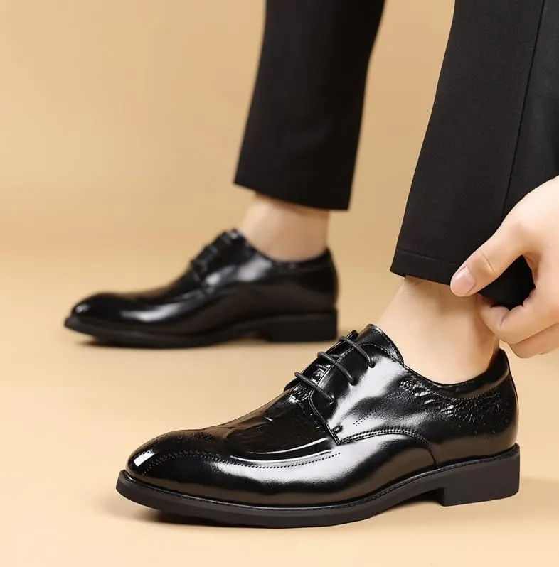Men's Faux Patent Leather Classic Lace-up Oxford Shoes - Comfort Business Derby Shoes for Men