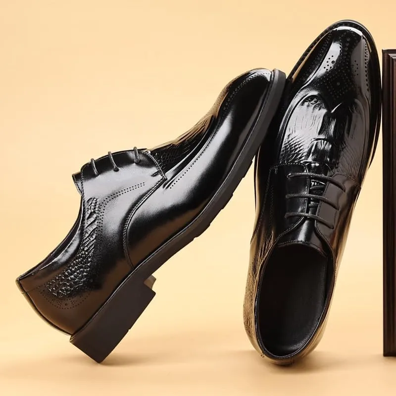 Men's Faux Patent Leather Classic Lace-up Oxford Shoes - Comfort Business Derby Shoes for Men