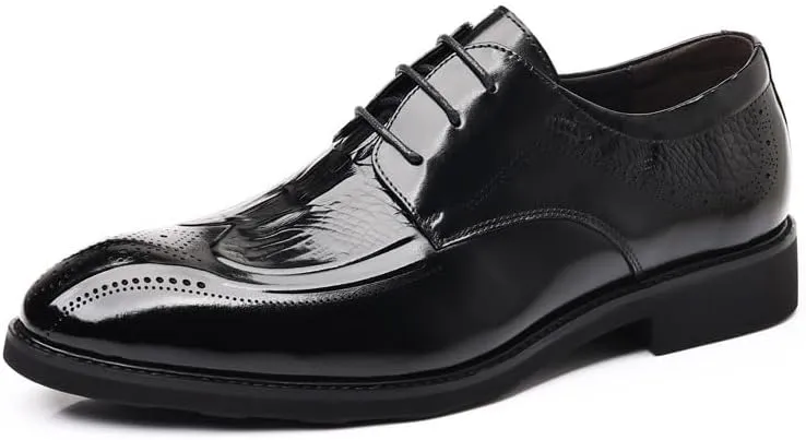 Men's Faux Patent Leather Classic Lace-up Oxford Shoes - Comfort Business Derby Shoes for Men