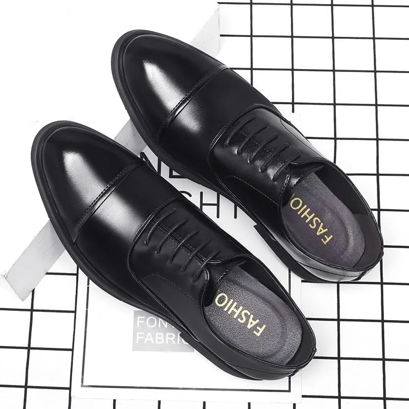 Men's Formal Derby Shoes Men Genuine Leather Lace Up Oxfords Comfort Wide Round Toe Non-Slip Dress Shoes