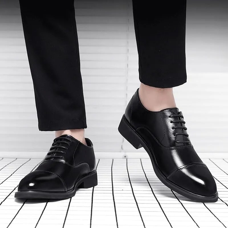 Men's Formal Derby Shoes Men Genuine Leather Lace Up Oxfords Comfort Wide Round Toe Non-Slip Dress Shoes