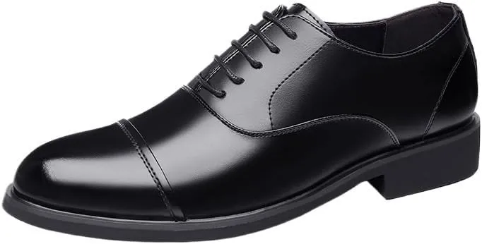 Men's Formal Derby Shoes Men Genuine Leather Lace Up Oxfords Comfort Wide Round Toe Non-Slip Dress Shoes