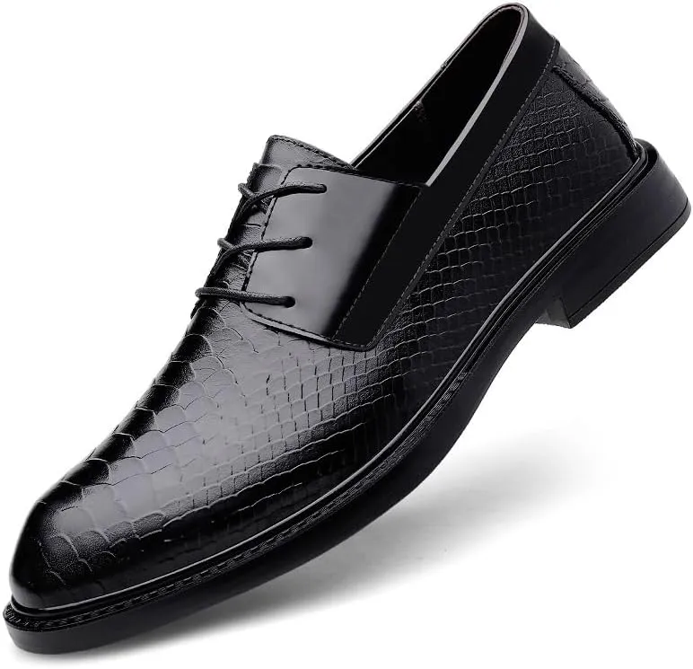 Men's Genuine Leather Lace Up Oxfords Shoes Comfort Wide Pointed Toe Non-Slip Dress Shoes for Men