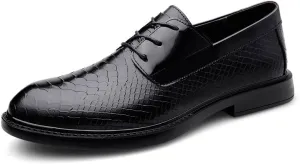Men's Genuine Leather Lace Up Oxfords Shoes Comfort Wide Pointed Toe Non-Slip Dress Shoes for Men