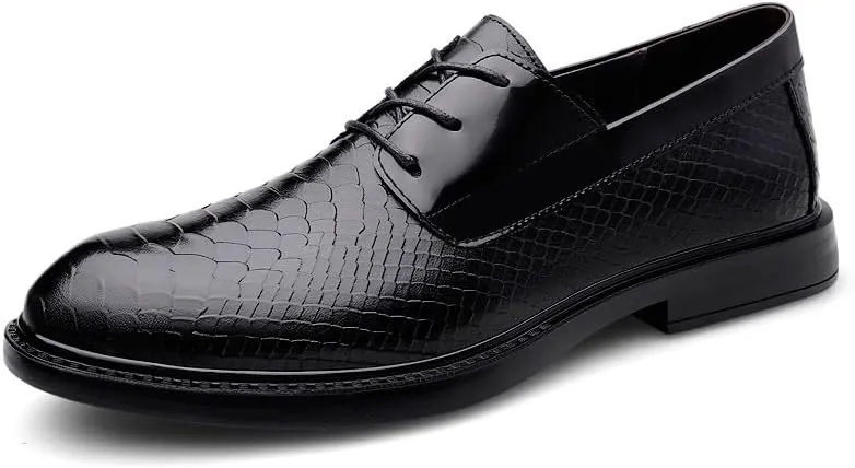 Men's Genuine Leather Lace Up Oxfords Shoes Comfort Wide Pointed Toe Non-Slip Dress Shoes for Men
