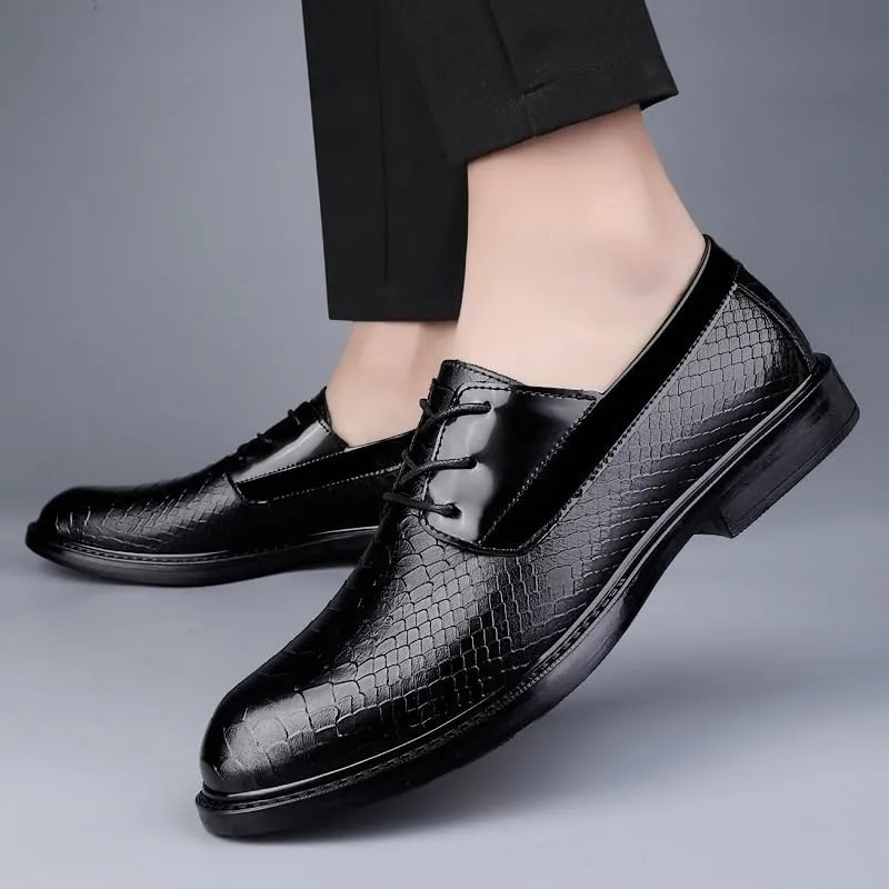 Men's Genuine Leather Lace Up Oxfords Shoes Comfort Wide Pointed Toe Non-Slip Dress Shoes for Men