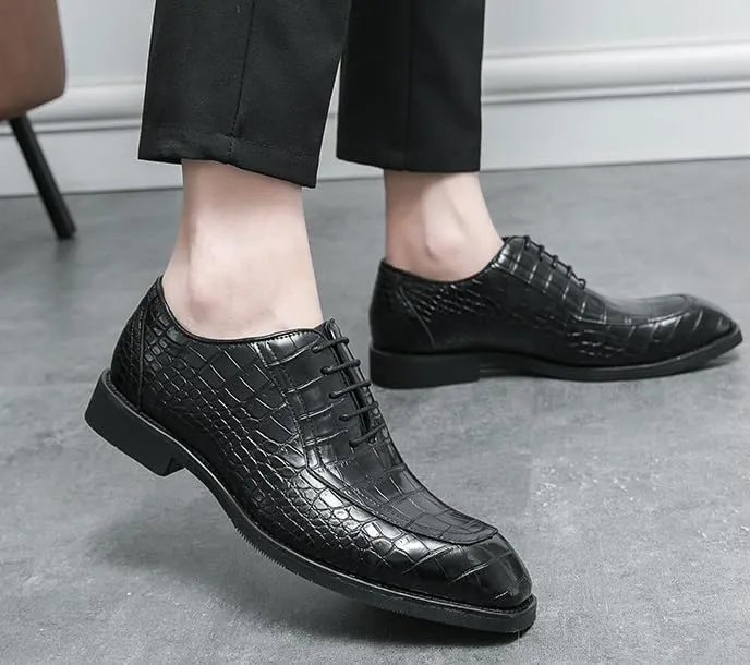 Men's Genuine Leather Oxford Shoes - Low Top Formal Business Dress Shoes with Soft Rubber Sole, Non-Slip Waterproof Derby Style