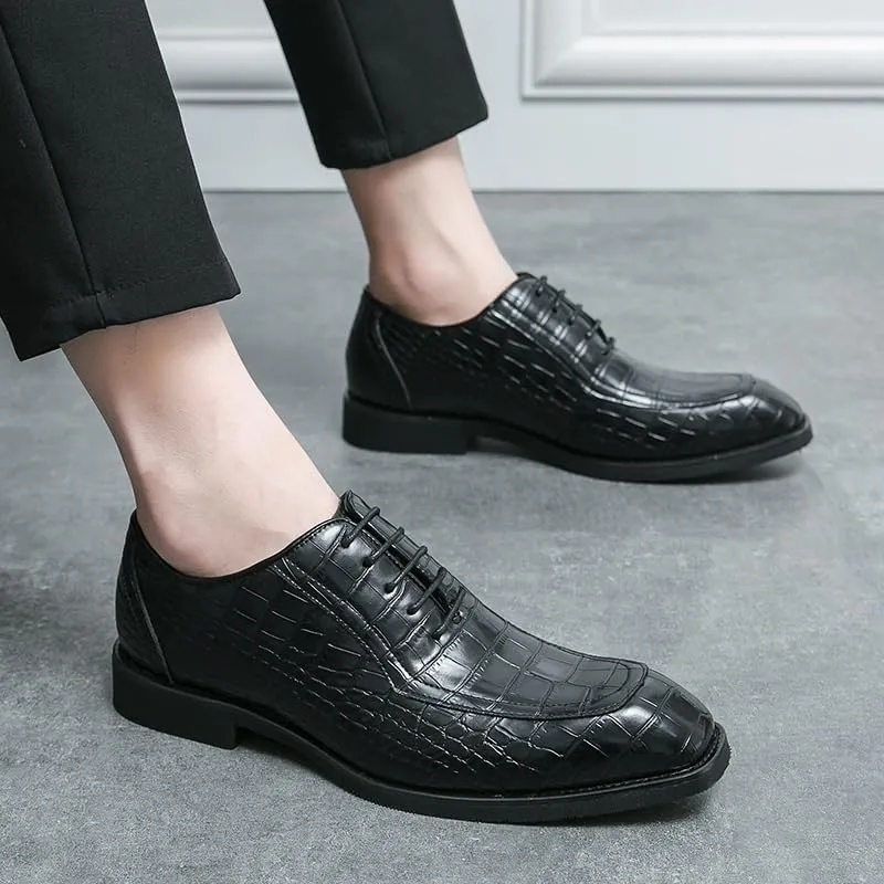 Men's Genuine Leather Oxford Shoes - Low Top Formal Business Dress Shoes with Soft Rubber Sole, Non-Slip Waterproof Derby Style