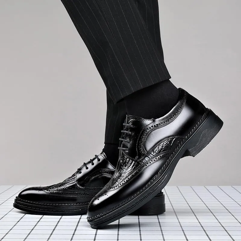 Men's Genuine Leather Wingtip Brogue Oxford Shoes - Stylish Lace Up Business Casual Derby Shoes for Men