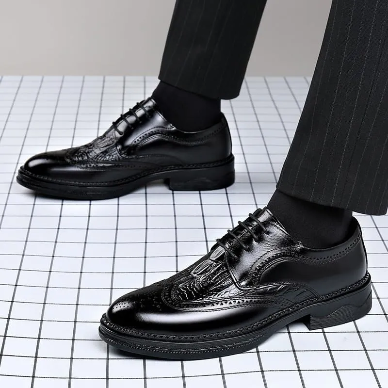 Men's Genuine Leather Wingtip Brogue Oxford Shoes - Stylish Lace Up Business Casual Derby Shoes for Men