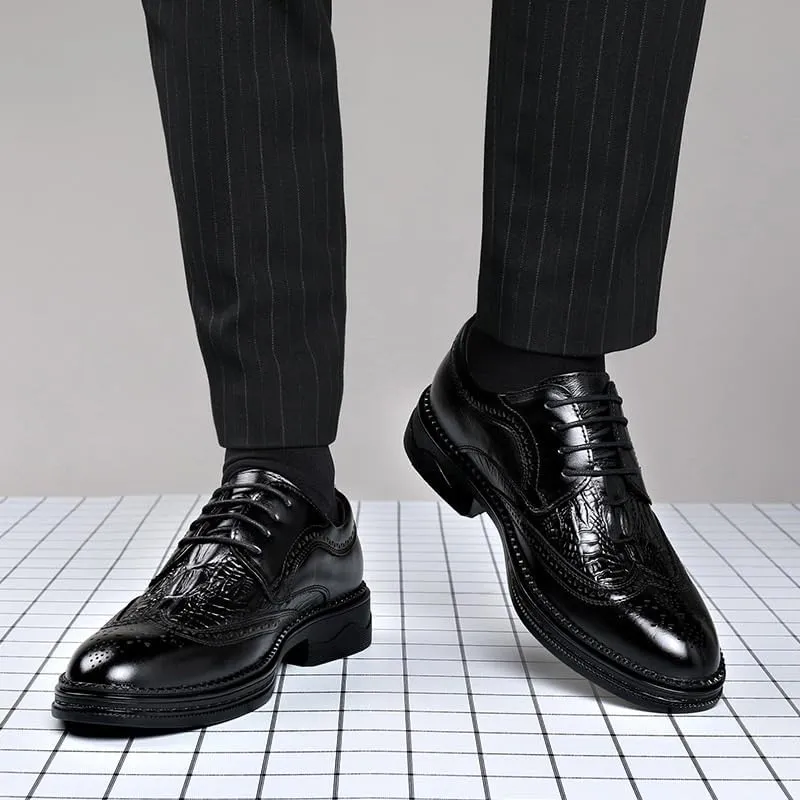 Men's Genuine Leather Wingtip Brogue Oxford Shoes - Stylish Lace Up Business Casual Derby Shoes for Men