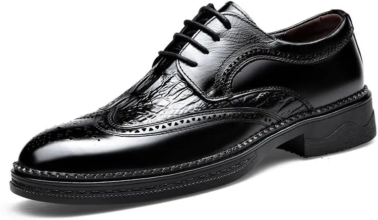 Men's Genuine Leather Wingtip Brogue Oxford Shoes - Stylish Lace Up Business Casual Derby Shoes for Men