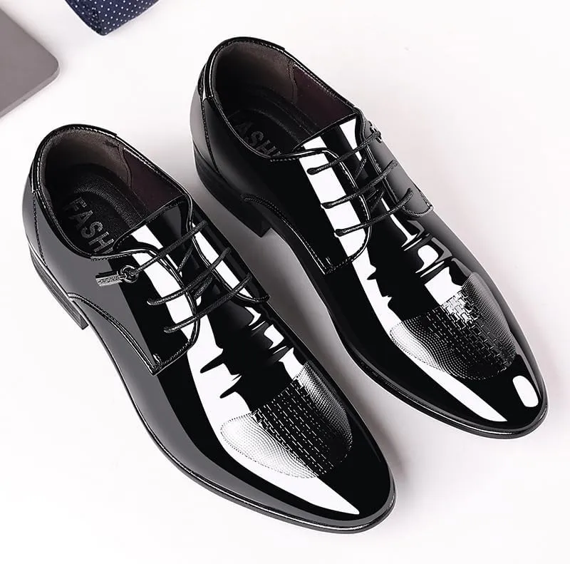 Men's Glitter Faux Patent Leather Tuxedo Derby Dress Shoes Modern Lace-up Formal Oxford