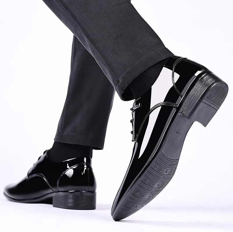 Men's Glitter Faux Patent Leather Tuxedo Derby Dress Shoes Modern Lace-up Formal Oxford