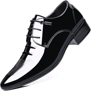 Men's Glitter Faux Patent Leather Tuxedo Derby Dress Shoes Modern Lace-up Formal Oxford