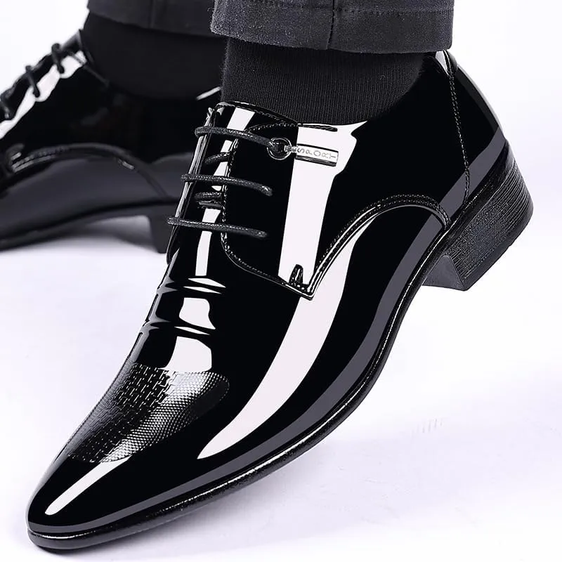 Men's Glitter Faux Patent Leather Tuxedo Derby Dress Shoes Modern Lace-up Formal Oxford