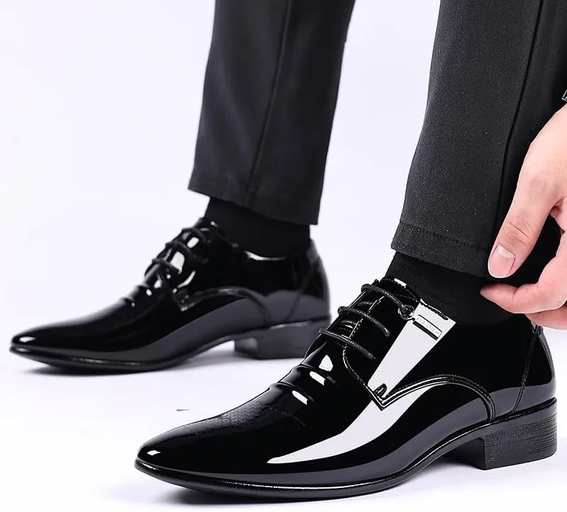Men's Glitter Faux Patent Leather Tuxedo Derby Dress Shoes Modern Lace-up Formal Oxford