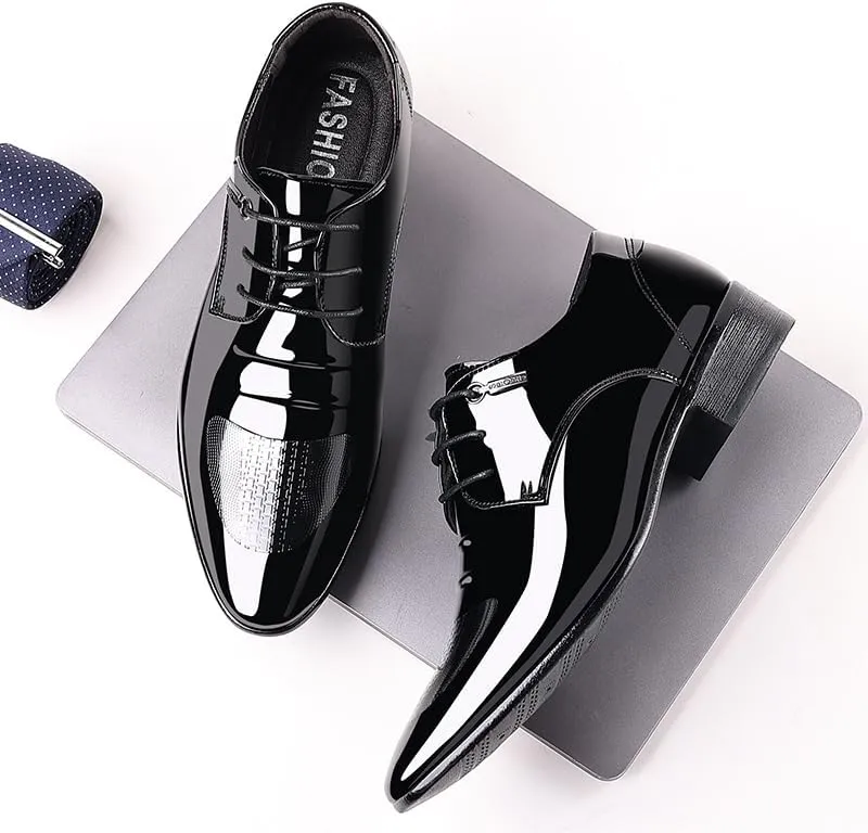 Men's Glitter Faux Patent Leather Tuxedo Derby Dress Shoes Modern Lace-up Formal Oxford